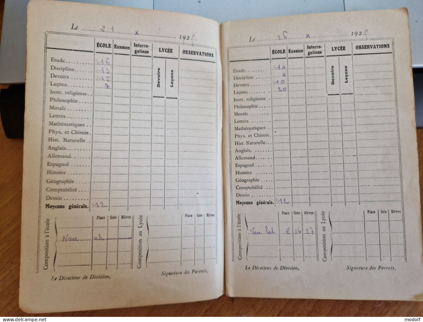 Carnet De Notes De L'école Massillon, Paris - 1925-1926 - Diplômes & Bulletins Scolaires