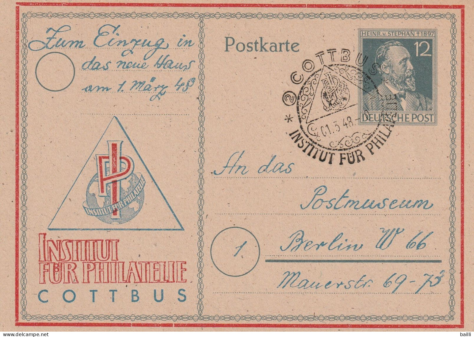 Allemagne Zone AAS Entier Postal Illustré Cottbus 1948 - Interi Postali