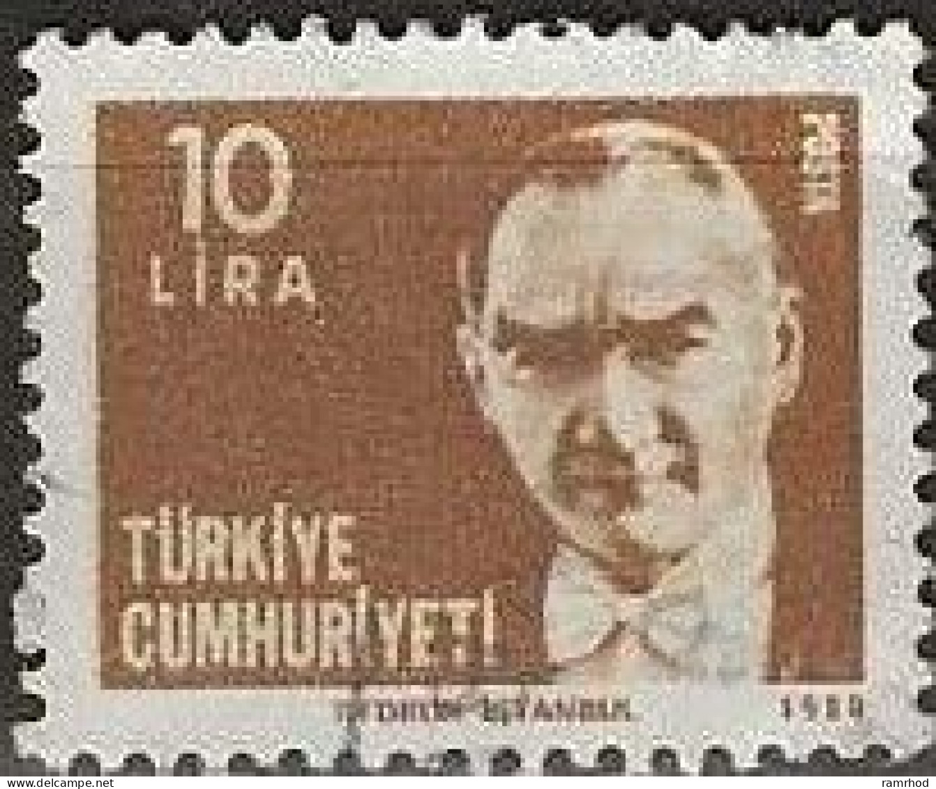 TURKEY 1980 Kemal Ataturk - 10l. - Brown And Lt Brown FU - Usados