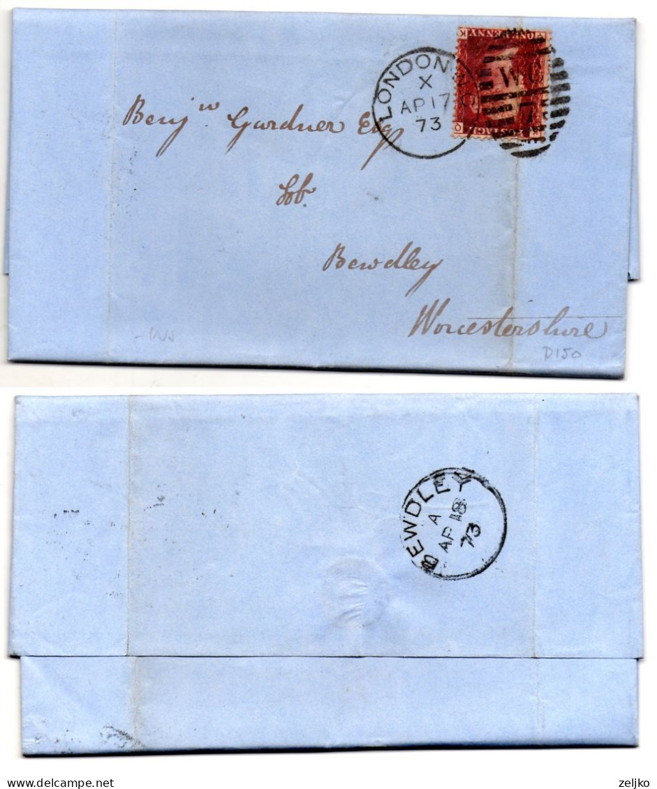 UK, GB, Great Britain, Letter From London To Bewdley 1873 - Covers & Documents