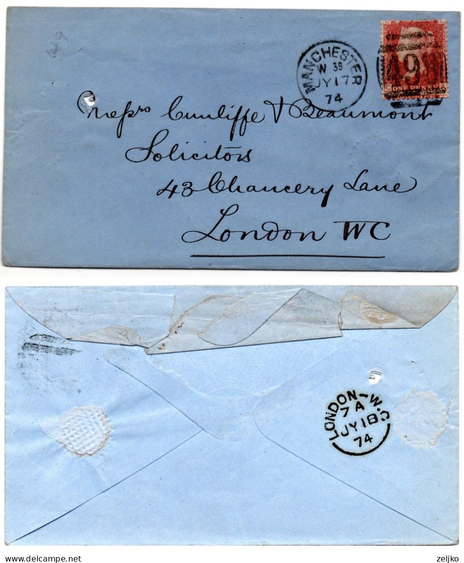 UK, GB, Great Britain, Letter From Manchester To London 1874 - Storia Postale
