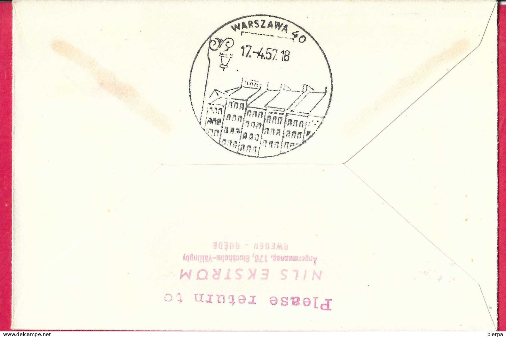 SVERIGE - FIRST REGULAR FLIGHT SAS  FROM STOCKHOLM TO WARZAWA *14.4.57* ON OFFICIAL COVER - Cartas & Documentos