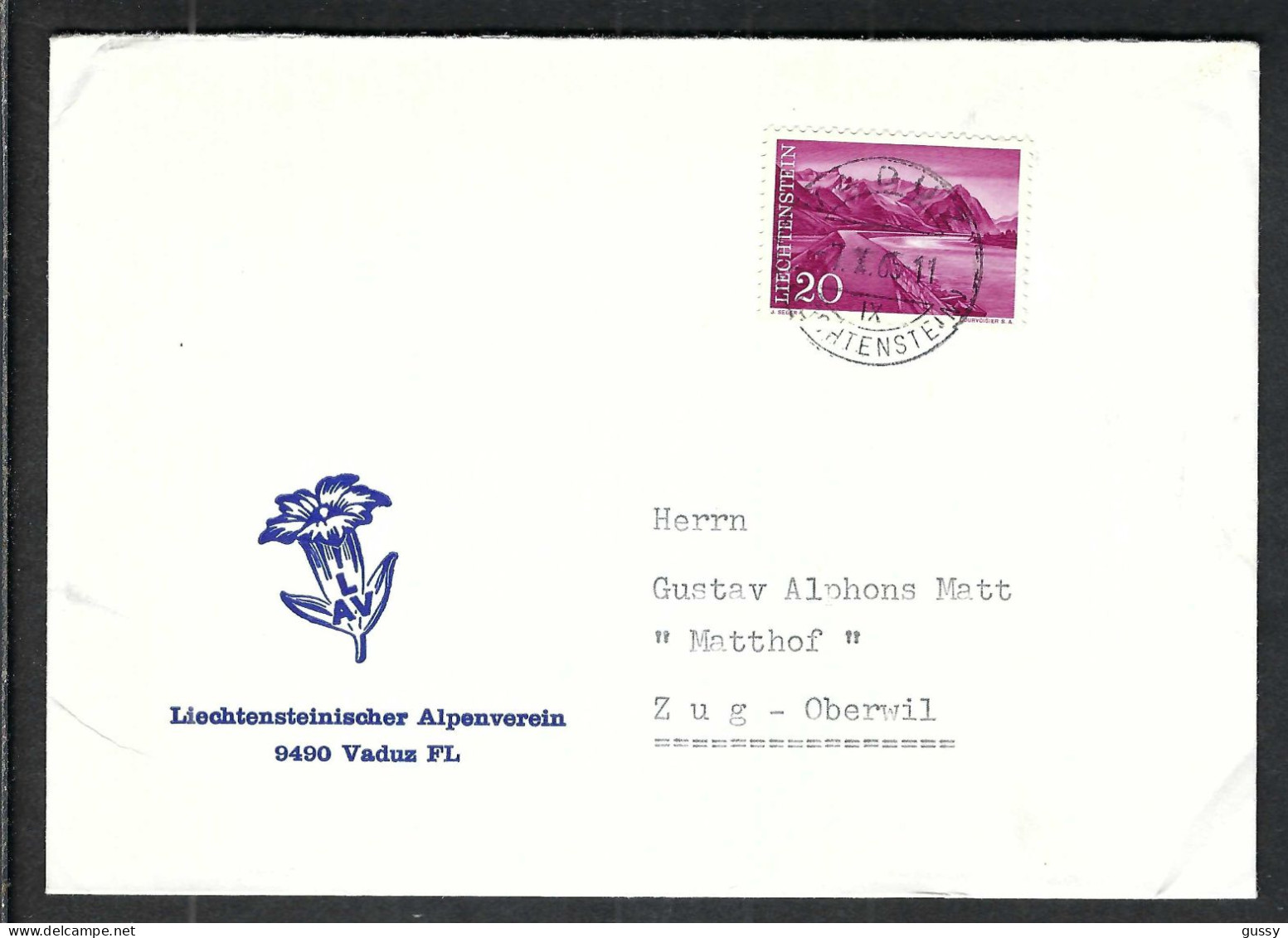 LIECHTENSTEIN 1965: LSC Ill. De Vaduz Pour Zug (ZG, Suisse) - Cartas & Documentos