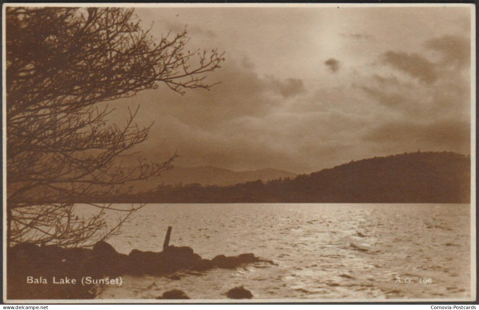Sunset, Bala Lake, Merionethshire, 1931 - Valentine's RP Postcard - Merionethshire