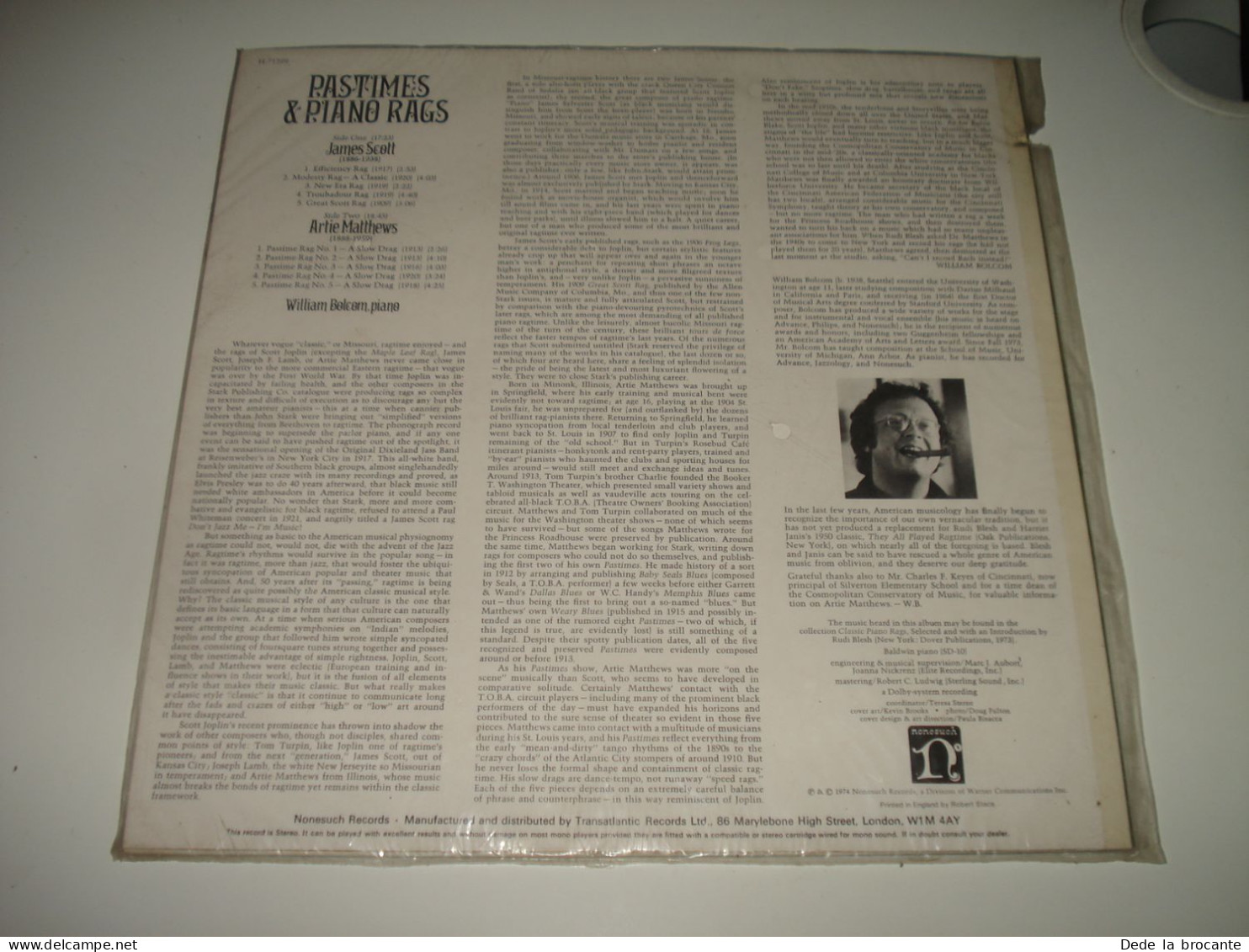 B11 / William Bolcom  Pastimes  Piano Rags  LP - H 71299 - UK 1974 - Scellé MINT - Jazz