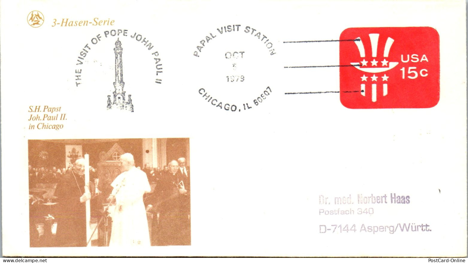 44646 - USA - Brief , Pope Papst Johannes Paul II , Chicago - Nicht Gelaufen 1979 - Cartoline Maximum