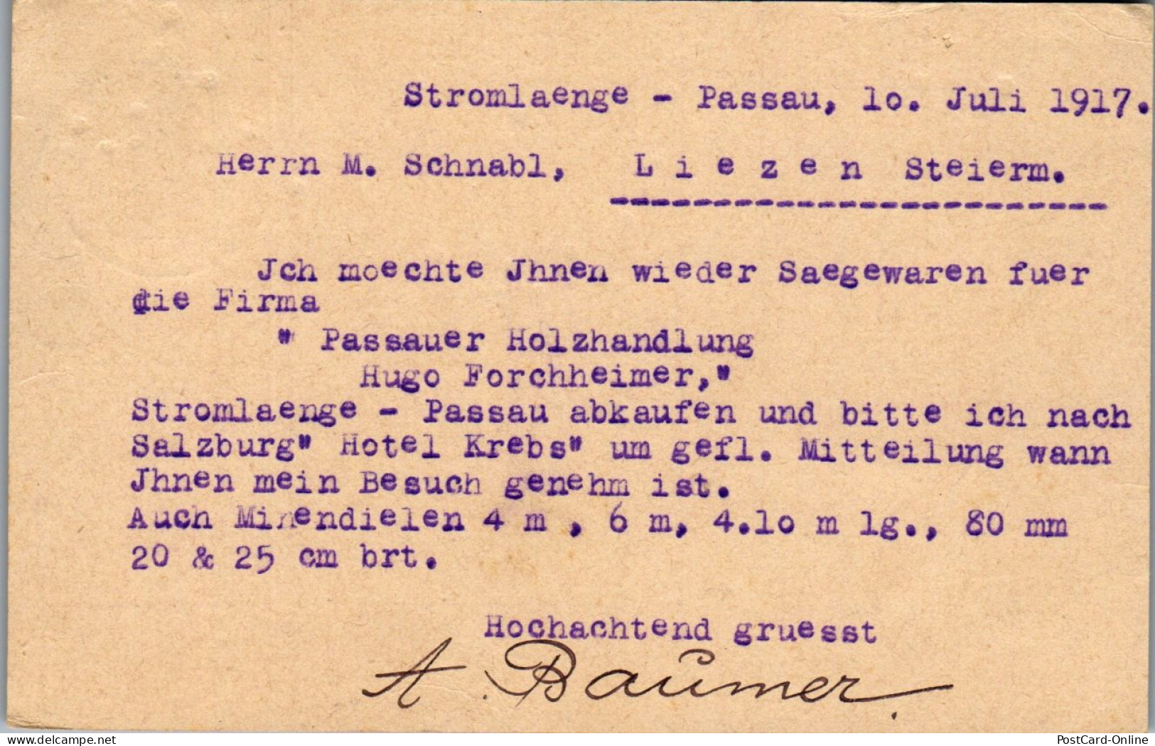 44614 - Deutschland - Königreich Bayern , Passauer Holzhandlung , Holzhandlung - Gelaufen 1917 - Briefe