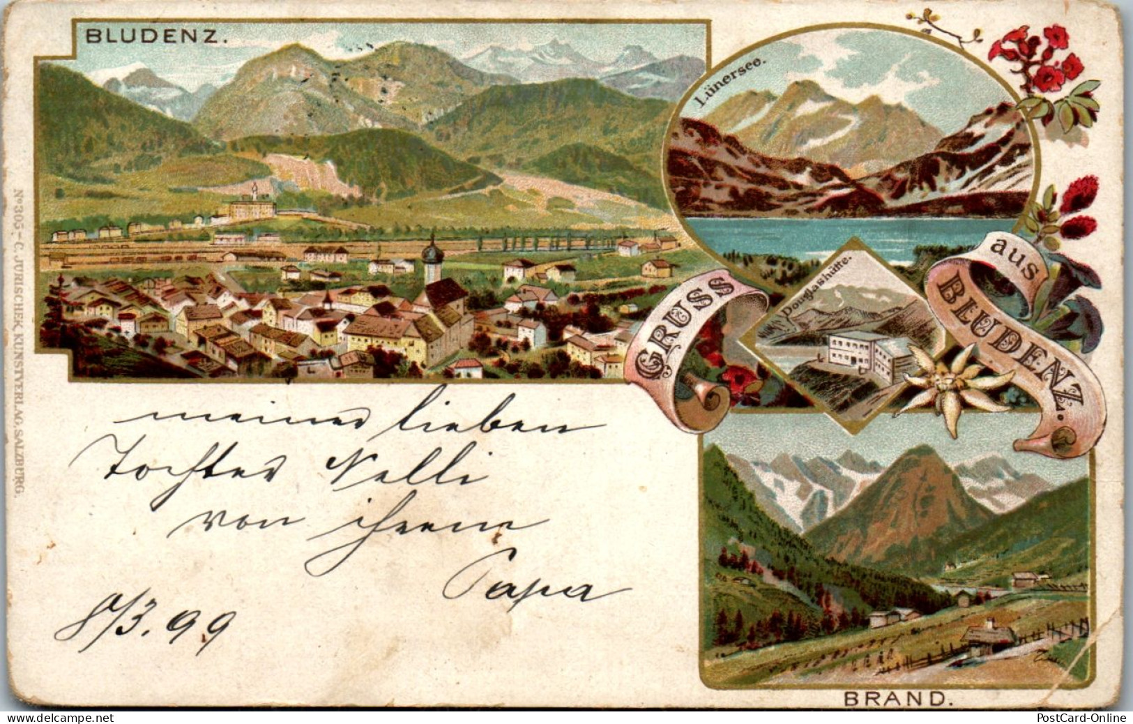 44507 - Vorarlberg - Bludenz , Lünersee , Brand , Douglashütte , Litho , Lithografie - Gelaufen 1899 - Bludenz