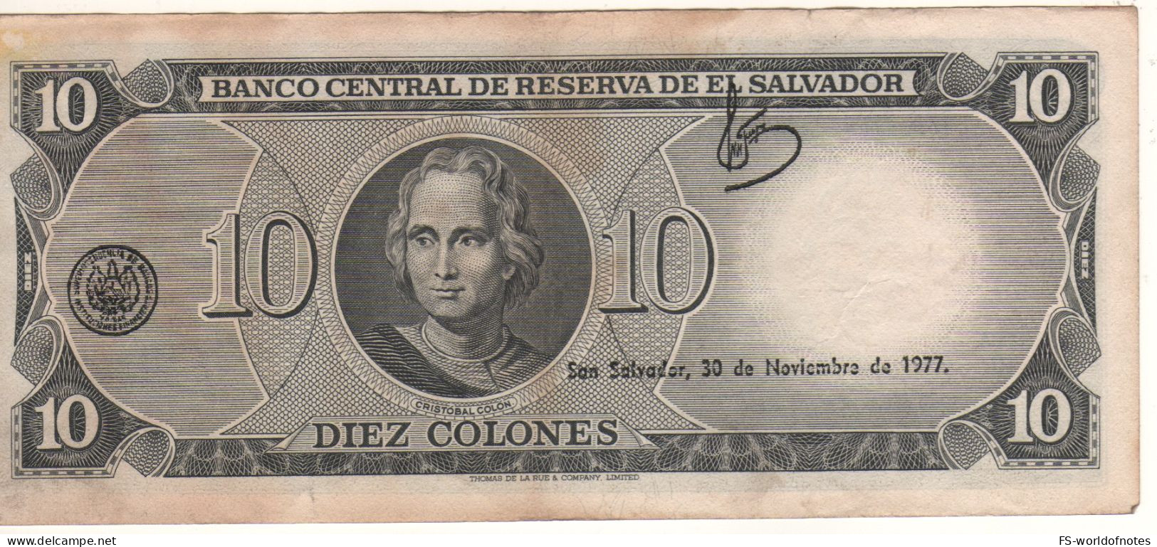 EL SALVADOR  10 Colones   P118a (24.6.1976-30.11.1977) - ( Manuel José Arce On Front -  Cristopher  Columbus On Back ) - Salvador