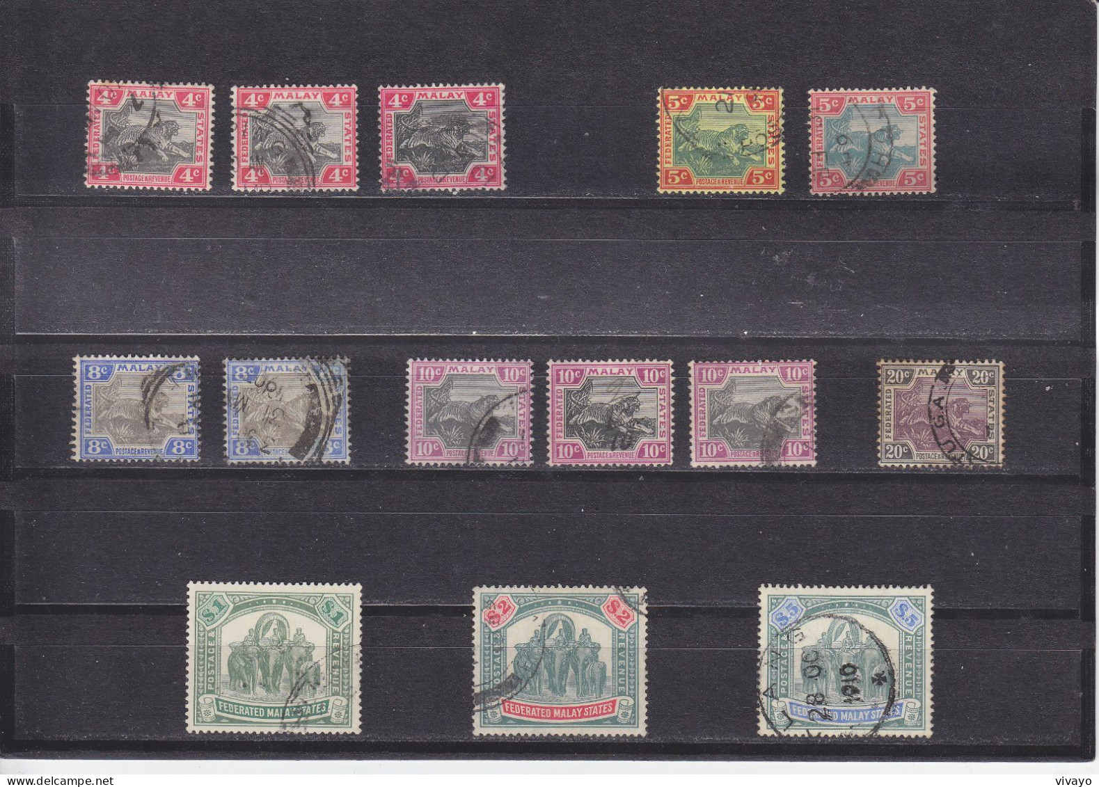 FEDERATED MALAY STATES - O / FINE CANCELLED - 1904/1922 - TIGER & ELEPHANTS - Federated Malay States