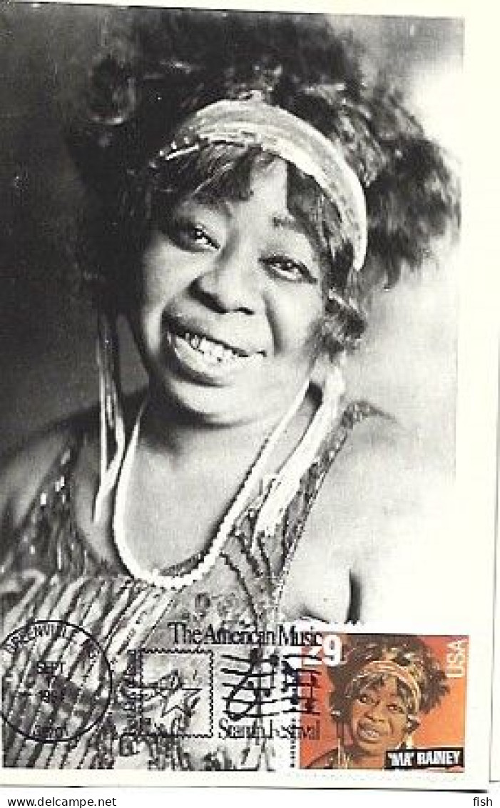 United States & Maximum Card, American Music Stamp Festival, Popular Singers, Jazz, 'Ma' Rainey, Greenville 1994 (110) - Cartoline Maximum