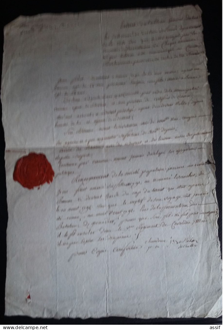 Semur ( Côte D'Or ) Comité De Surveillance ( Non Daté -1793 ) Jean Finot Suspect ( Fils D'un Détenu Dijon ) Cachet Cire - Historical Documents