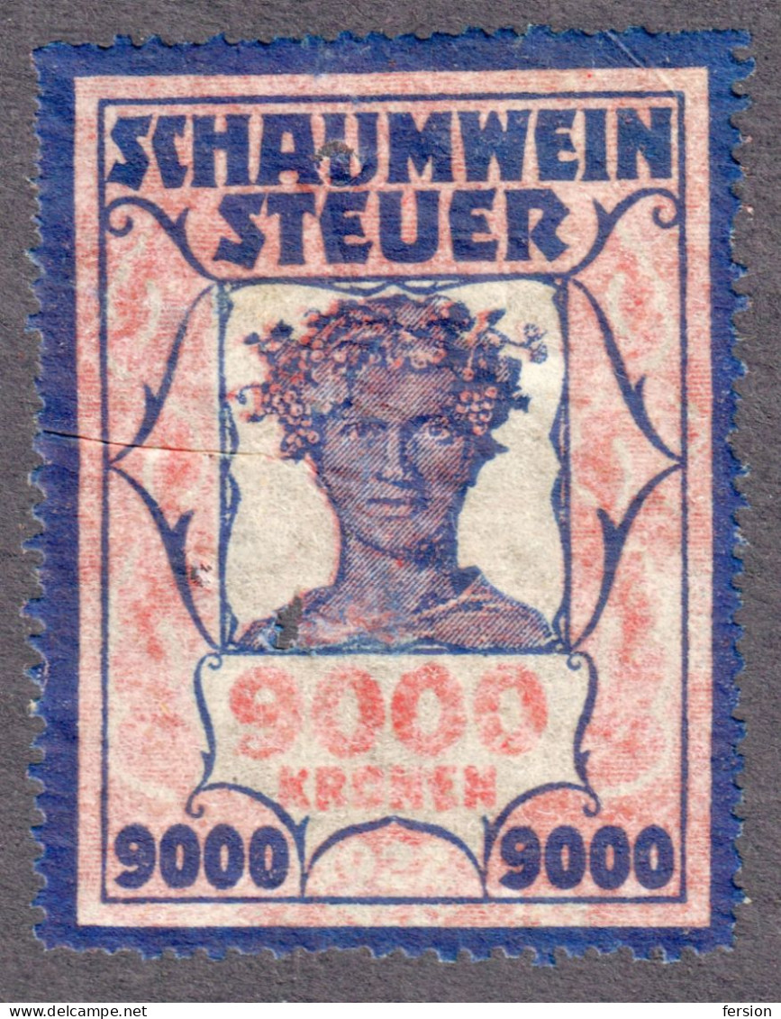 Sparkling Wine Champagne Schaumwein Steuer Wine Grape Alcohol Drink Austria 9000 Revenue Tax Seal Fiscal 1922 Inflation - Steuermarken