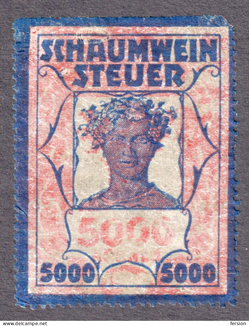 Sparkling Wine Champagne Schaumwein Steuer Wine Grape Alcohol Drink Austria 5000 Revenue Tax Seal Fiscal 1922 Inflation - Fiscaux