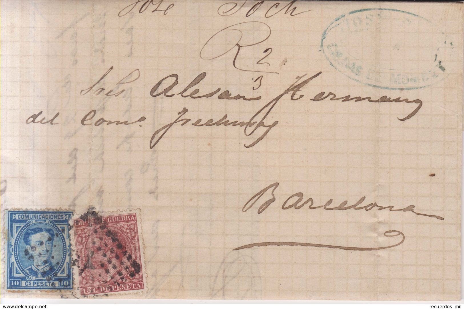 Año 1876 Edifil 175-183 Carta Caldas De Monbuy  Matasellos Rombo  Jose Poch - Lettres & Documents