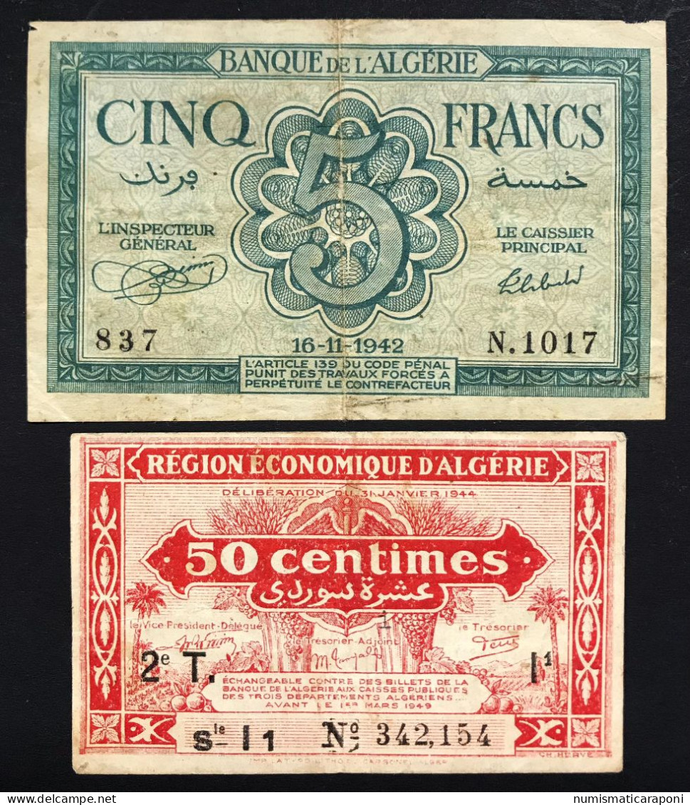 Algeria 5 Francs 1942 + 50 Centimes 1944 LOTTO 4793 - Algerije