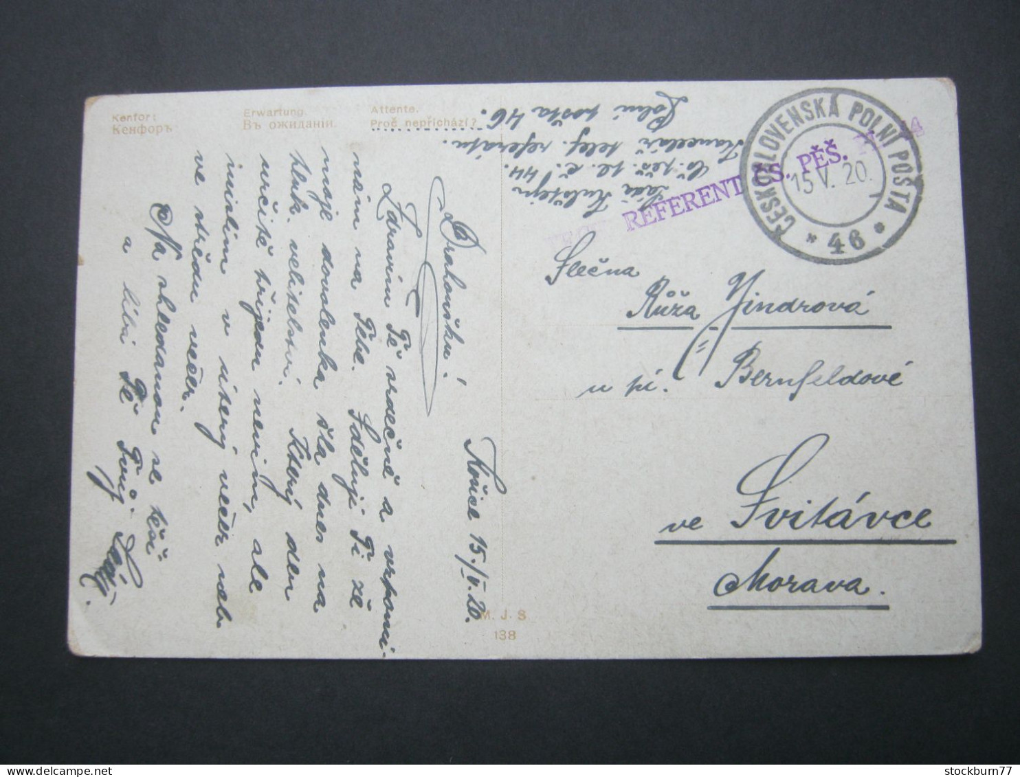 1920 , Feldpostkarte Aus KOSICE (Abs.) Polni Posta , Glückwunschkarte - Other & Unclassified