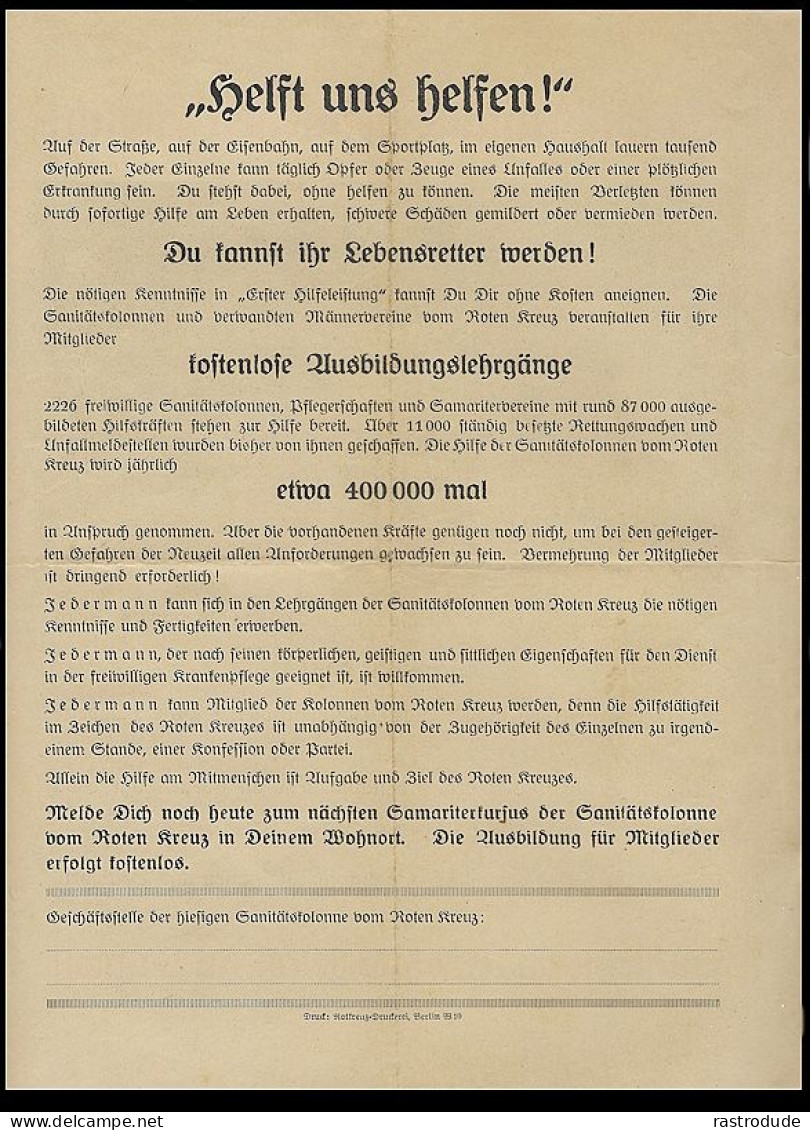 1930ca. DRK – DEUTSCHES ROTES KREUZ – RED CROSS VERKEHRSUNFÄLLE – AUSBILDUNG ERSTE HILFE FIRST AID - Croix-Rouge