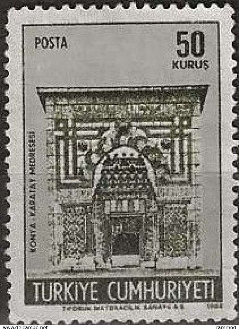TURKEY 1968 Historic Buildings - 50k. Karatay University, Konya MNG - Unused Stamps