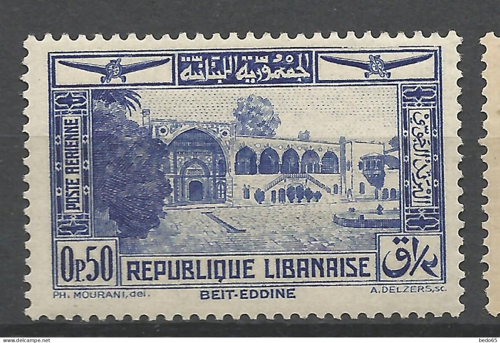 GRAND LIBAN PA N° 65 Bleu Foncé NEUF* TRACE DE CHARNIERE/ Hinge  / MH - Poste Aérienne