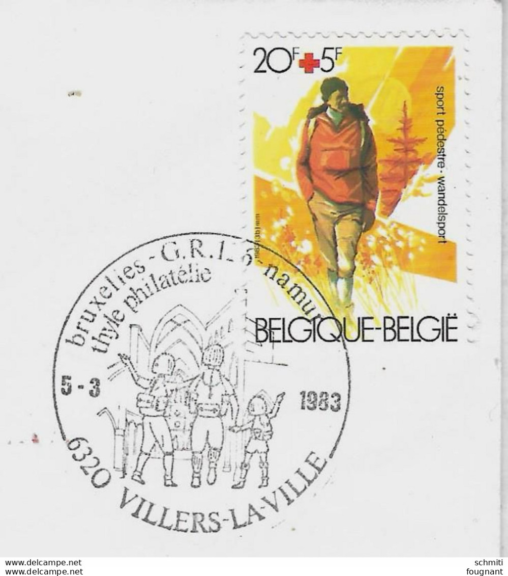 -Enveloppe :PREMIER Courrier PEDESTRE( Villers-la-ville - Charleroi)  - Tirage Limité - N° 393 - Oblitération, Bruxelles - Andere & Zonder Classificatie