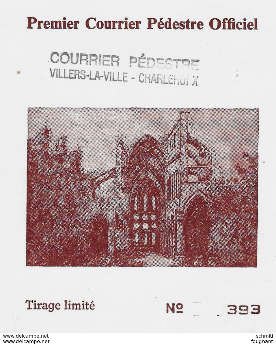 -Enveloppe :PREMIER Courrier PEDESTRE( Villers-la-ville - Charleroi)  - Tirage Limité - N° 393 - Oblitération, Bruxelles - Autres & Non Classés