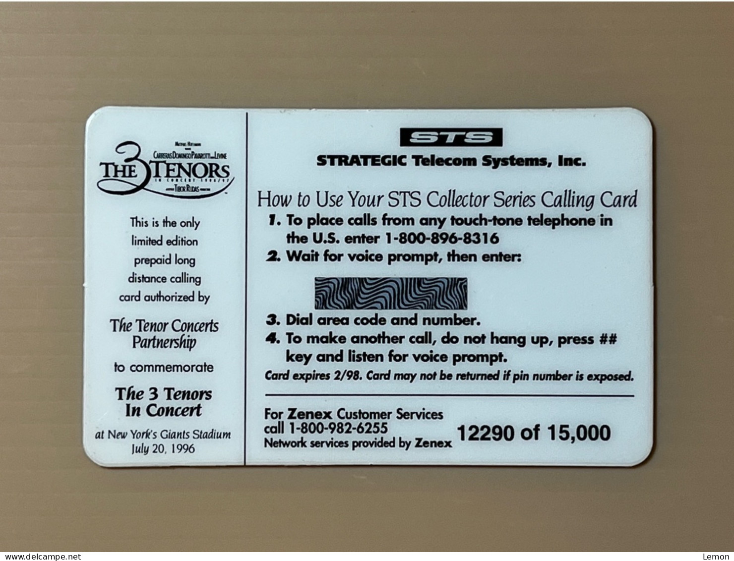 Mint USA UNITED STATES America Prepaid Telecard Phonecard, The 3 Tenors In Concert, Set Of 1 Mint Card - Colecciones