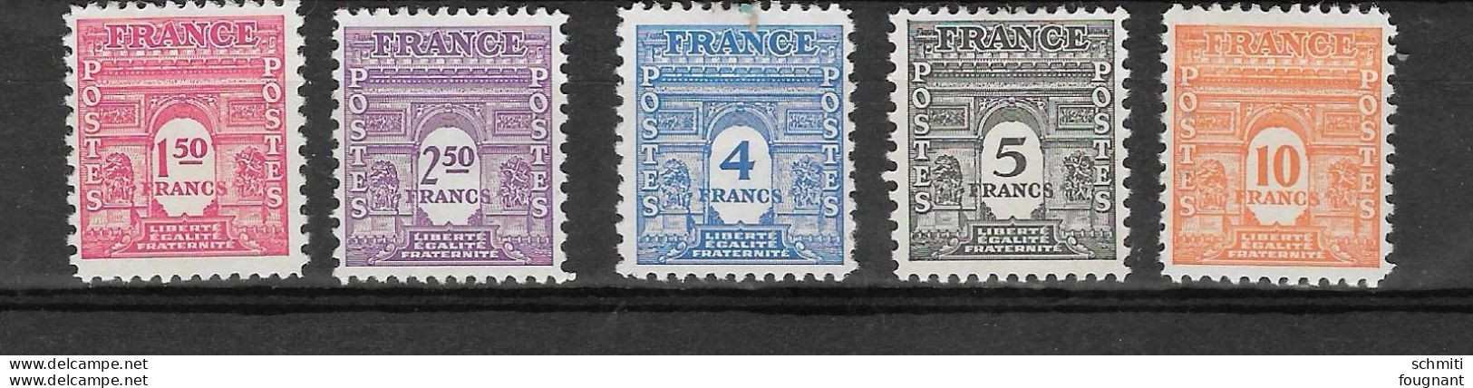 -France,1944-Gouvernement Provisoire-(Arc De Triomphe) Série N°620/29- Avec Trace De Charnières, Vu L'épo - 1944-45 Arco Di Trionfo