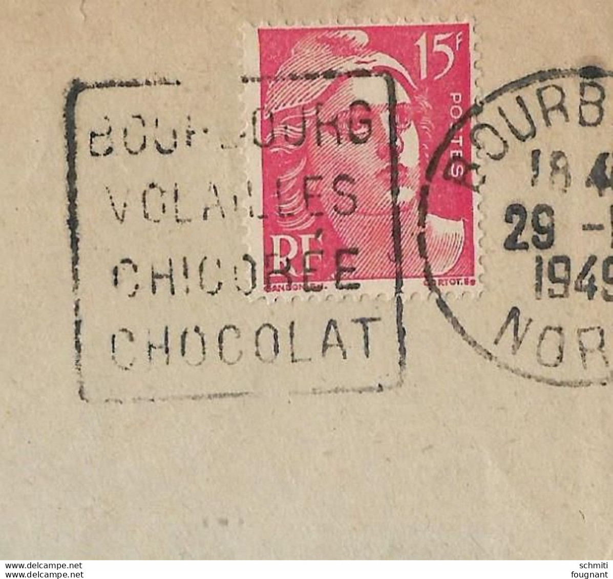 - Enveloppe Oblitérée ,1949,Publicité,CHOCOLAT KEMMEL, Bourbourg . - Marchands