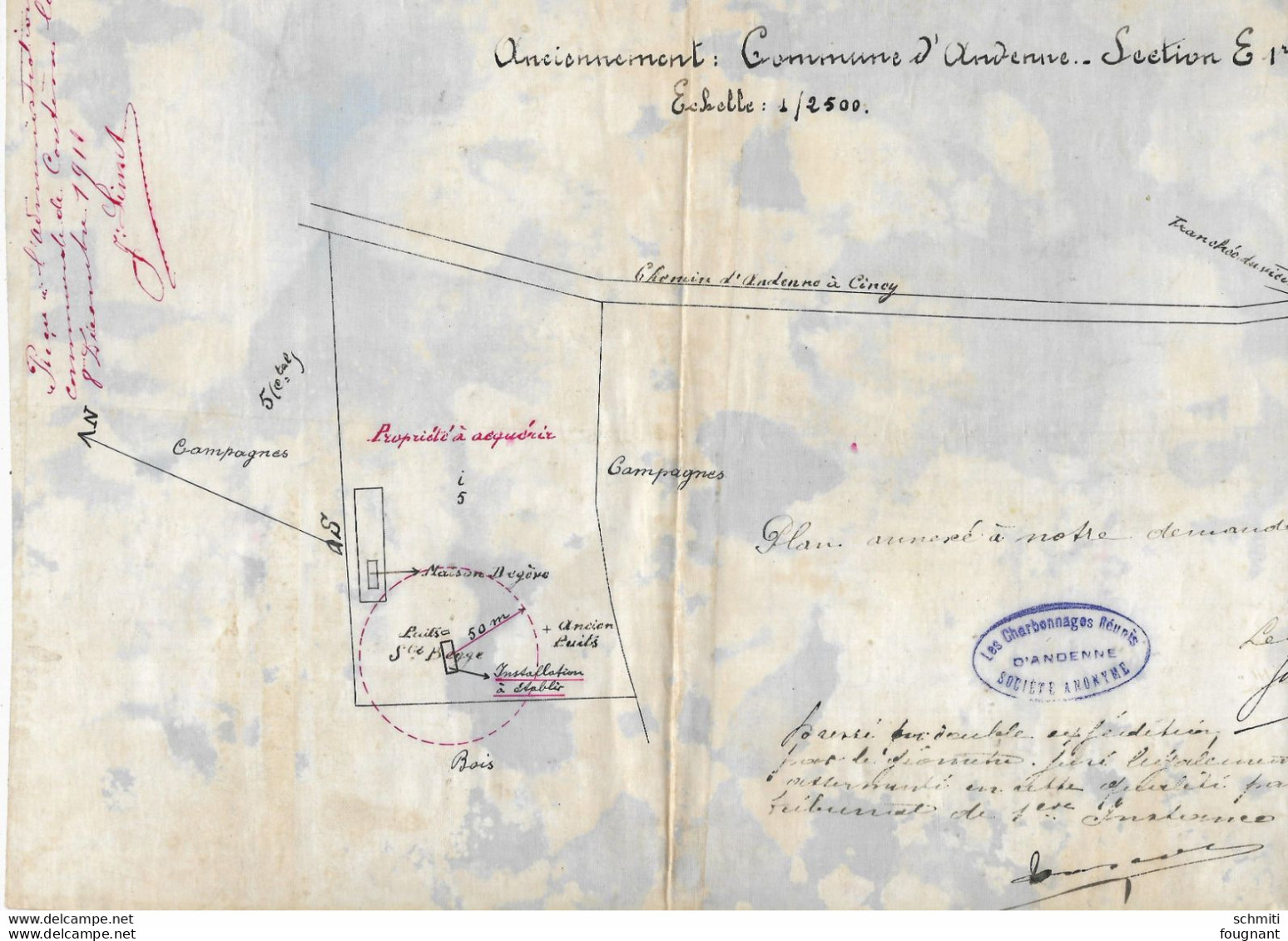 -Commune D'Andenne-Section E 1re.-Les Charbonnages D'Andenne Réunis -Acquisition De La Maison - Andere Pläne