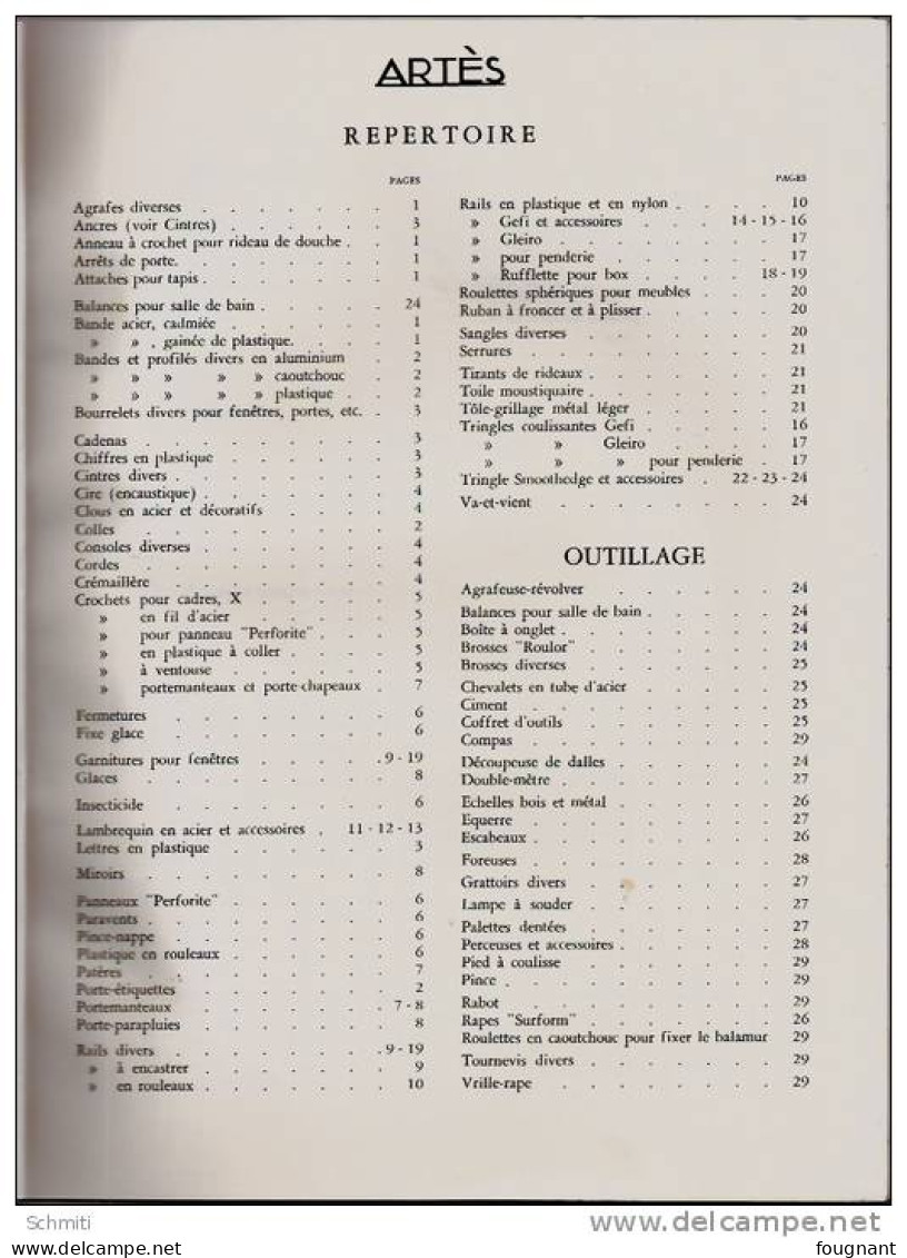 Catalogue ARTES; Quincaillerie-supplément 1959-29 Pages-(21cm.26 Cm - Drogisterij & Parfum