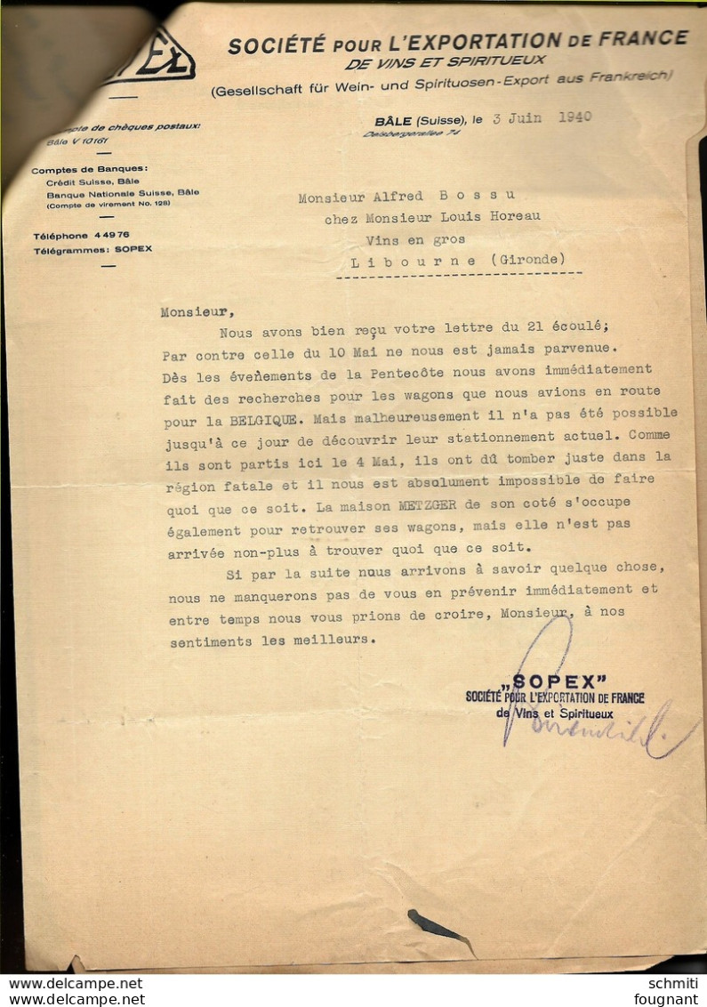 -20 Pages De Dossier Complet De Perte De 2 Wagons De Trains Et Son Contenu,vin En 1940.Firme Bossu De Leuven. - Chemin De Fer