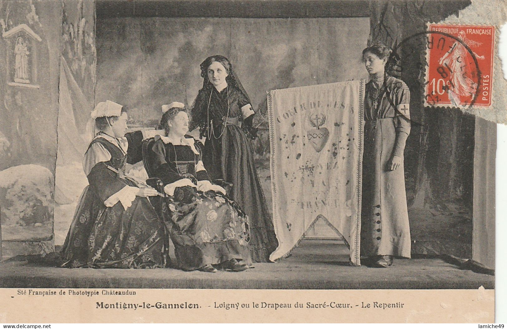MONTIGNY LE GANNELON Loigny Ou Le Drapeau Du Sacré-cœur Le Repentir Circulée 1913 - Montigny-le-Gannelon