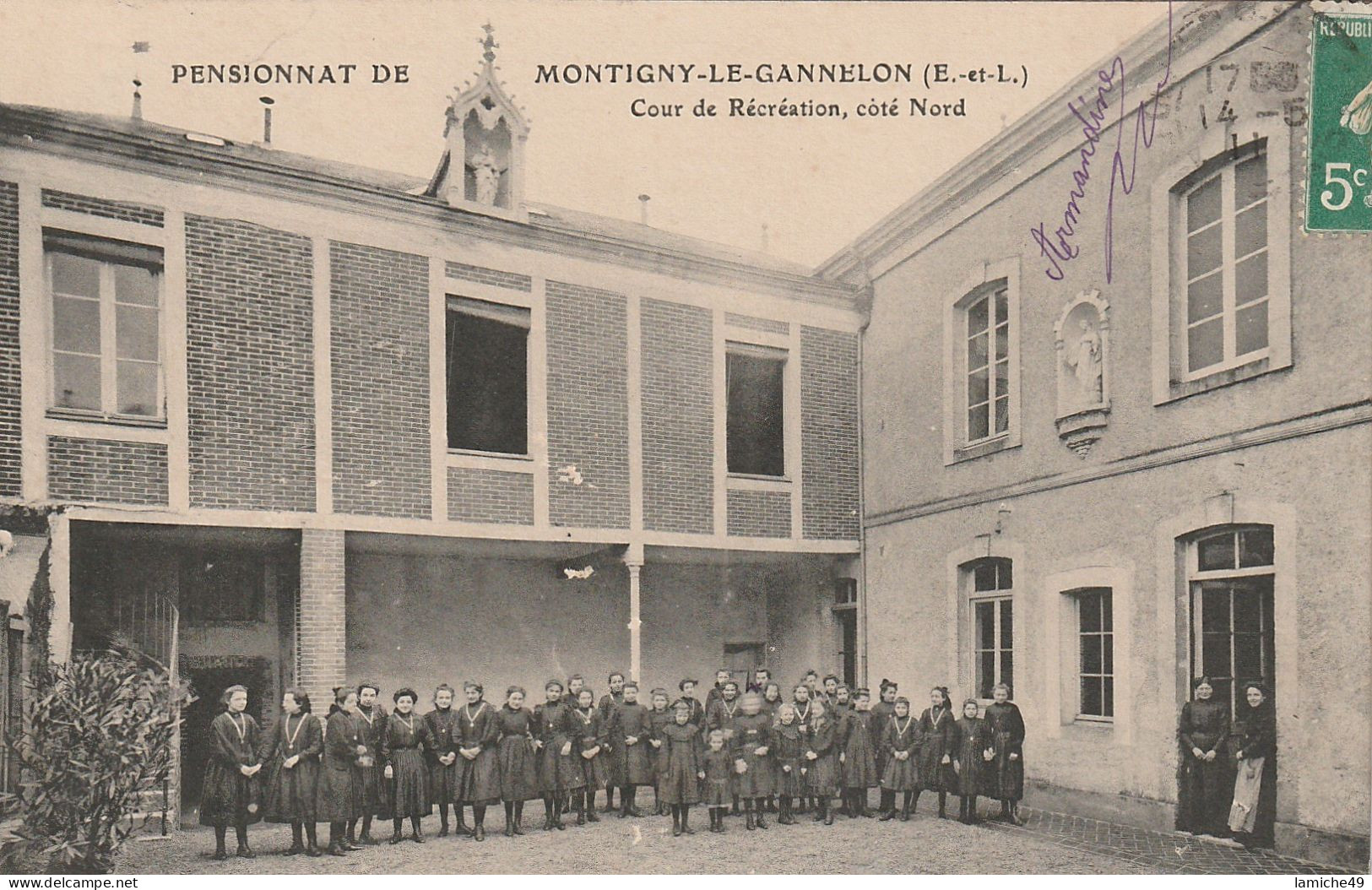 Pensionnat De Montigny Le Gannelon Cour De Récréation Côté Nord Timbre 5c Semeuse 1911 - Montigny-le-Gannelon