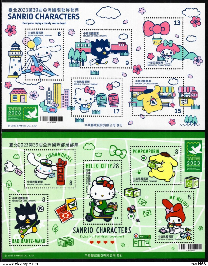 Taiwan - 2023 - Bringing Happiness - SanRio Characters - TAIPEI 2023 Stamp Exhibition - Set Of 2 Mint Stamp Sheetlets - Unused Stamps