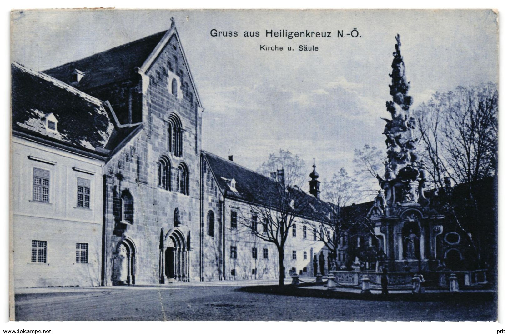 Gruss Aus Heiligenkreuz N.-Ö. Kirche U. Säule Lower-Austria 1900s Unused Postcard. Publisher Th.Stiebler, Baden - Heiligenkreuz