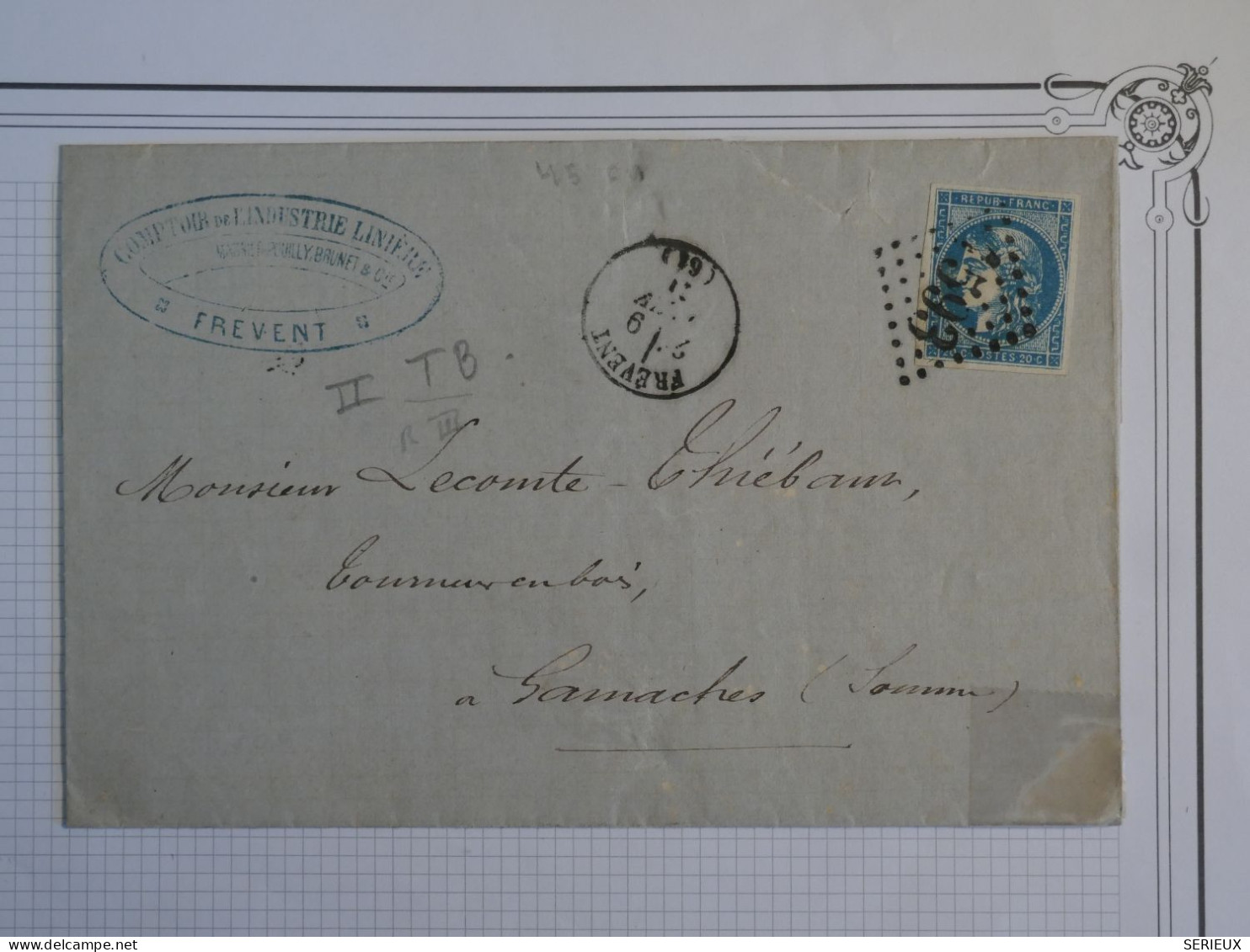 DD1 FRANCE BELLE  LETTRE RR  1871 PETIT BUREAU FREVENT A GAMACHES+EMISSION DE BORDEAUX  N°45C TB ++ - 1870 Uitgave Van Bordeaux