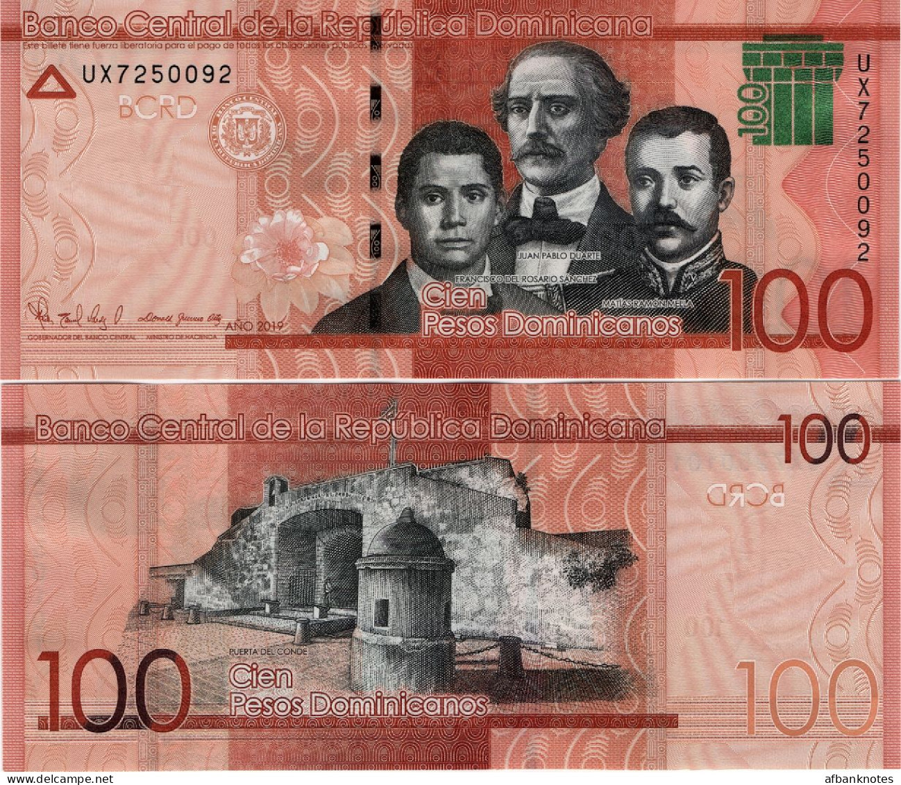 DOMINICAN REP.       100 Pesos Dominicanos      P-190[e]       2019       UNC - Dominicaine