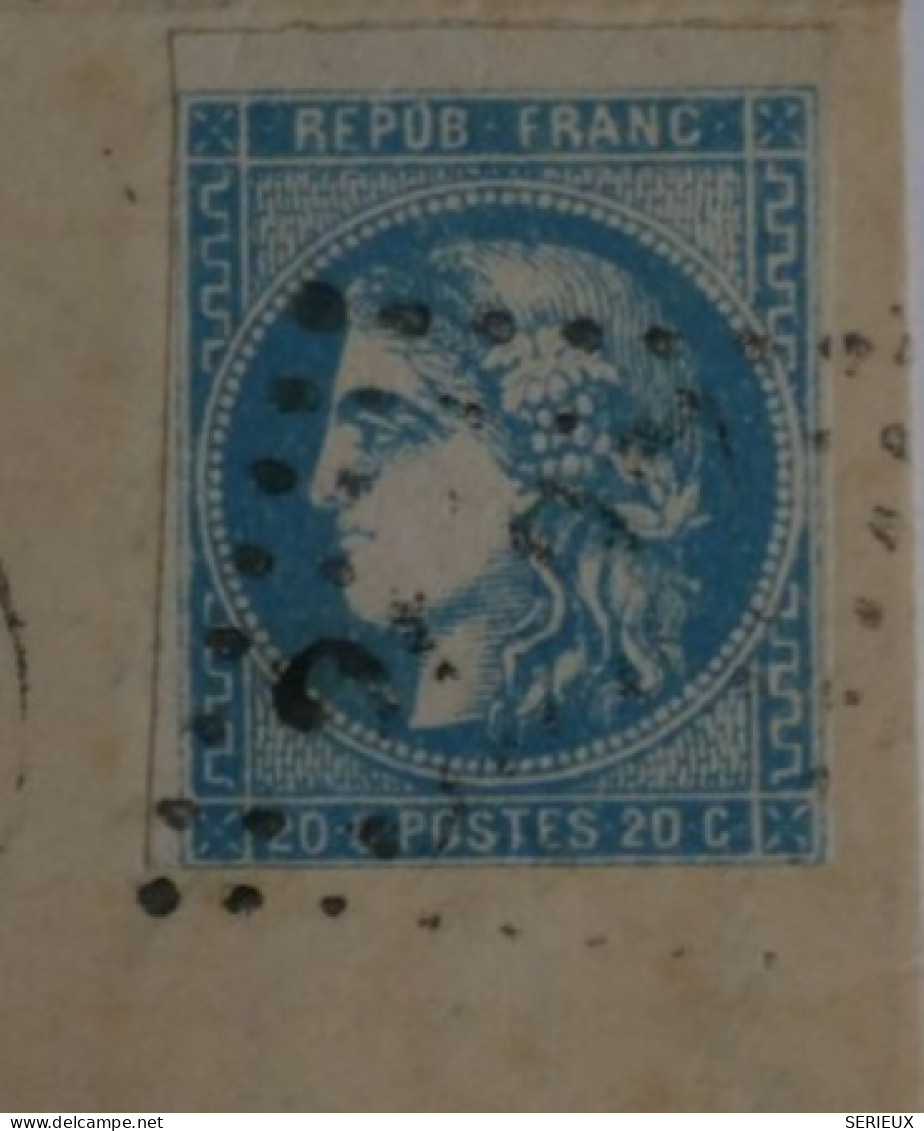 DD1 FRANCE BELLE  LETTRE RR  1871  TOURS A BELIN  +EMISSION DE BORDEAUX  N°46A  BLEU CLAIR   ++ - 1870 Uitgave Van Bordeaux