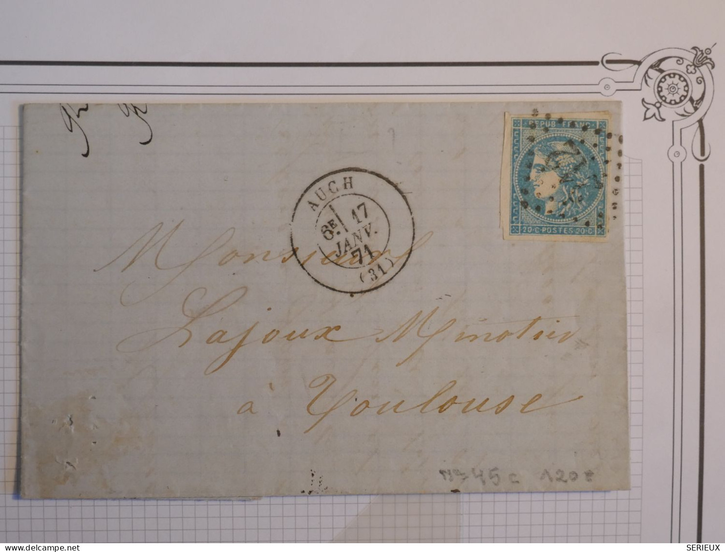 DD1 FRANCE BELLE  LETTRE RR  1871 PETIT BUREAU LONS LE SAUNIER A PONTARLIER    +EMISSION DE BORDEAUX  N°45C   ++ - 1870 Bordeaux Printing