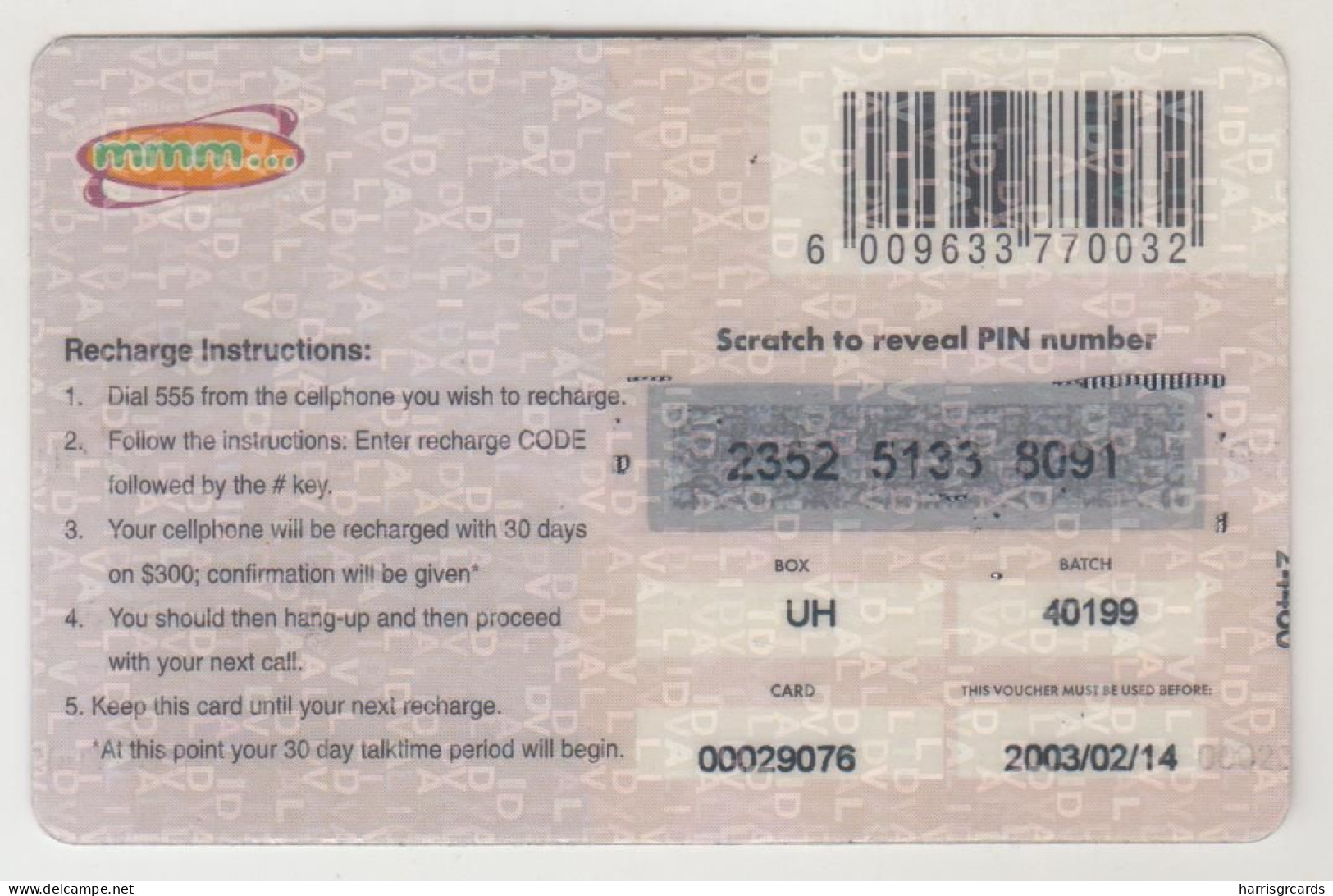 ZIMBABWE - Mango Juice Card 300, Z$300, Exp.date  14/02/2003, Used - Zimbabwe