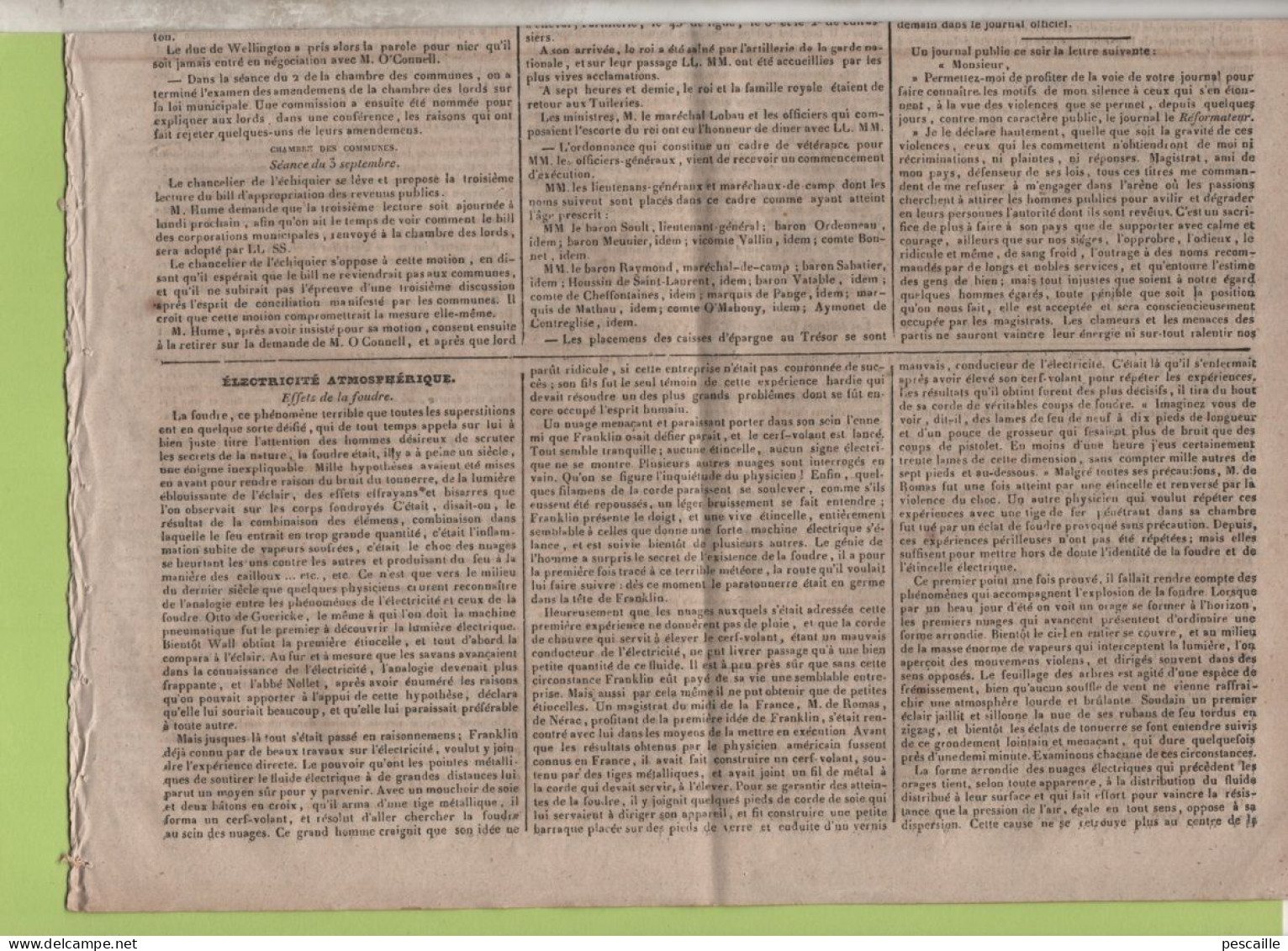 JOURNAL POLITIQUE TOULOUSE 09 09 1835 - LA FOUDRE - LONS LE SAULNIER - KALISCH - DOMGERMAIN - BATEAUX A VAPEUR  AMERIQUE - 1800 - 1849