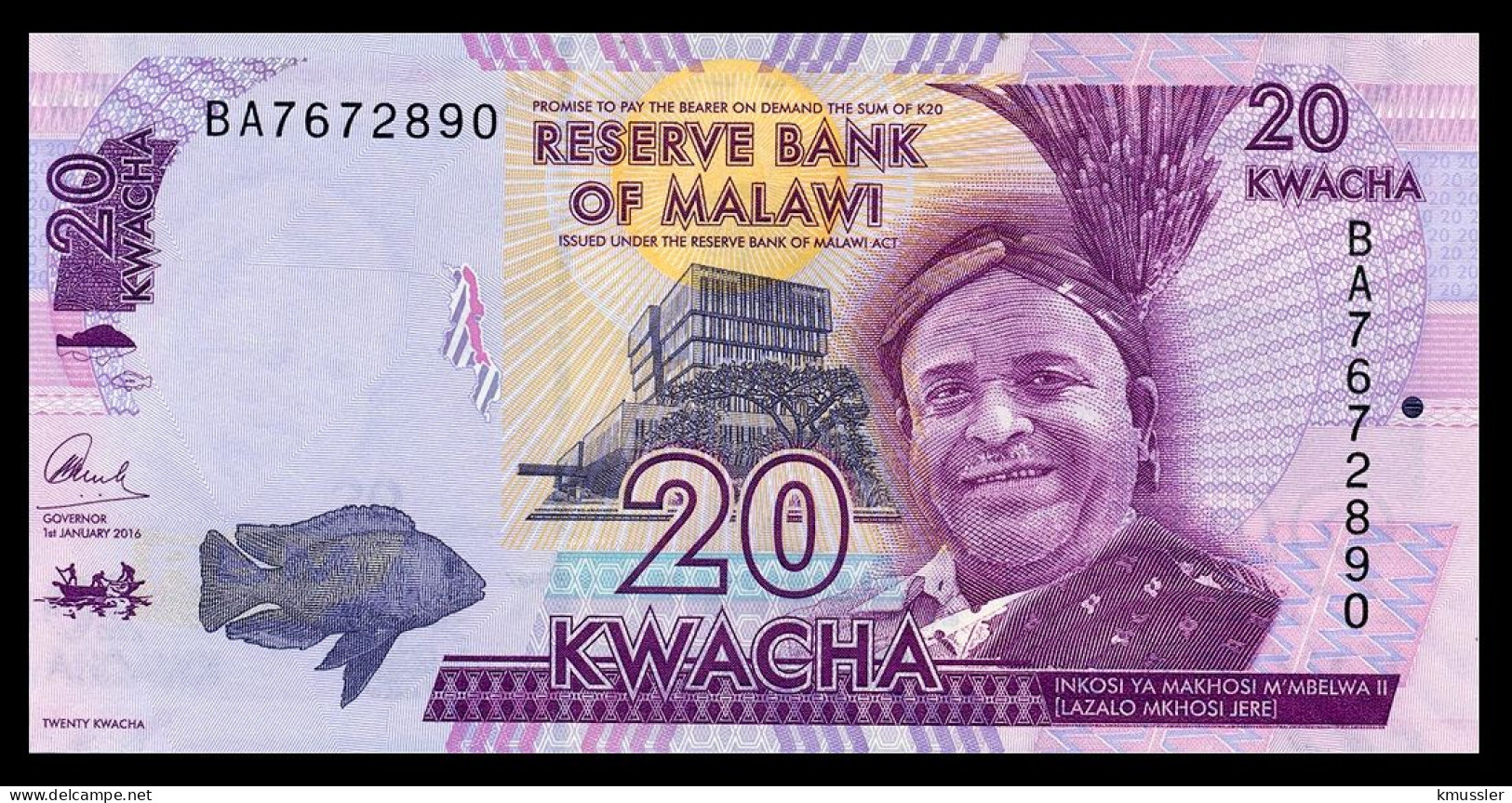 # # # Banknote Malawi 20 Kwacha UNC # # # - Malawi