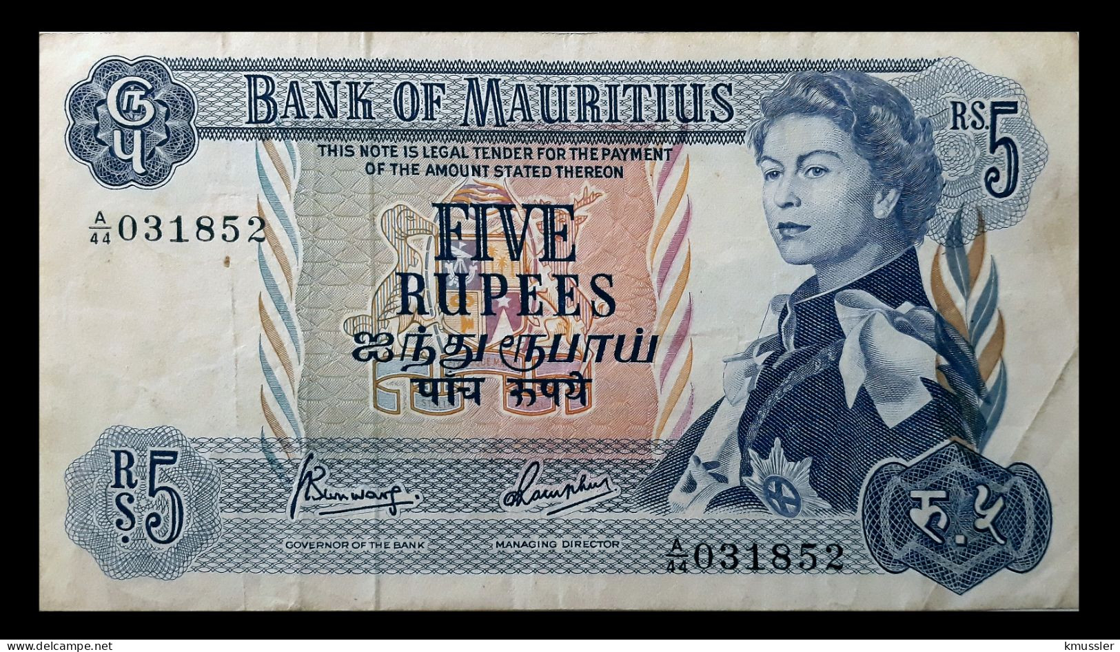 # # # Banknote Mauritius 5 Rupees 1967 # # # - Mauritius