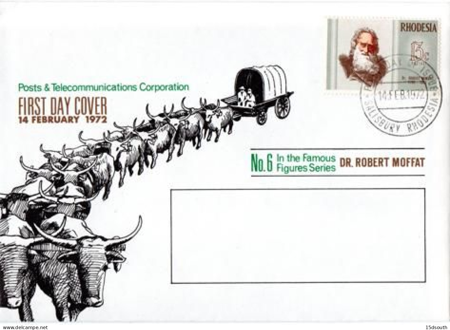 Rhodesia - 1972 Dr Robert Moffat FDC # SG 469 - Vaches