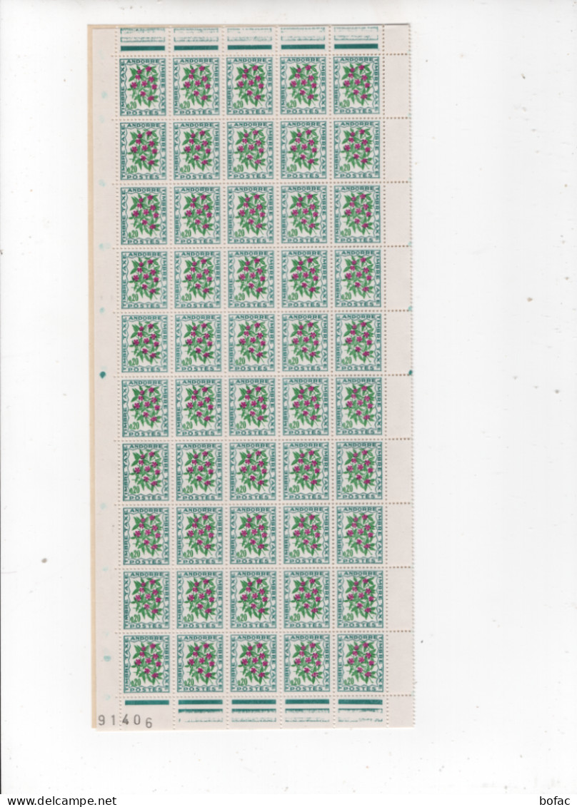 T49 YT **  Feuille 100 Timbres Taxes * Faciales 0.30    Andorre Français 2 Scans   73/37 - Unused Stamps