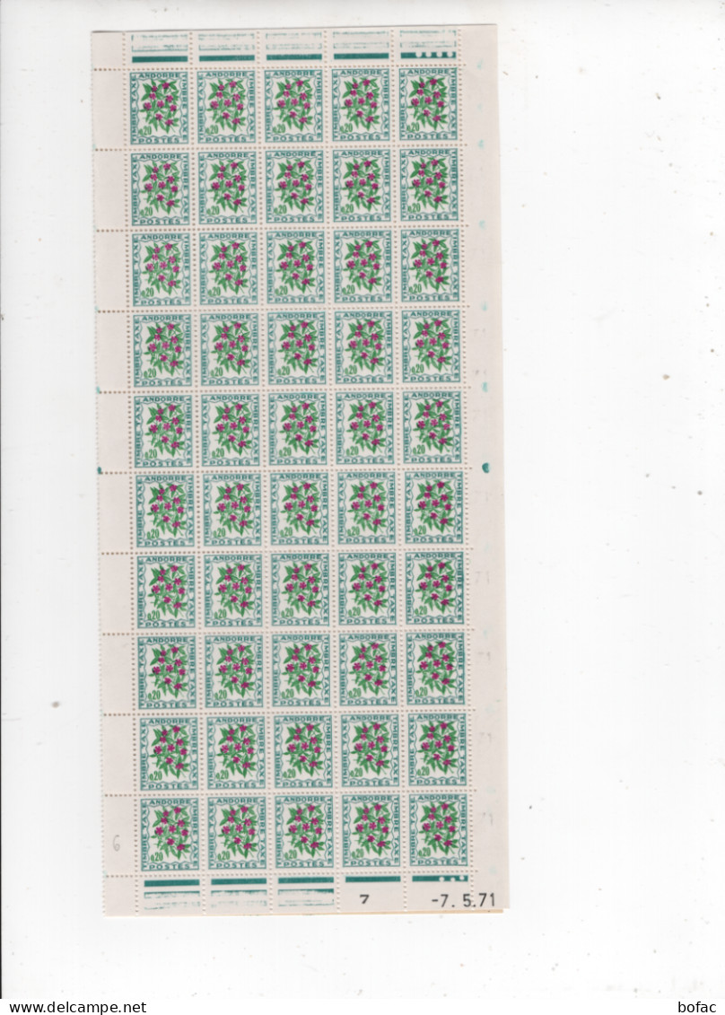 T49 YT **  Feuille 100 Timbres Taxes * Faciales 0.30    Andorre Français 2 Scans   73/37 - Unused Stamps