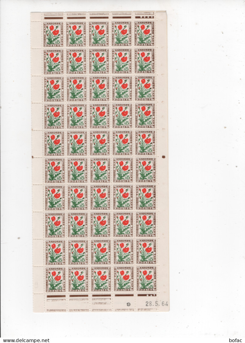 T48 YT **  Feuille 100 Timbres Taxes * Faciales 0.15    Andorre Français 2 Scans   73/36 - Unused Stamps