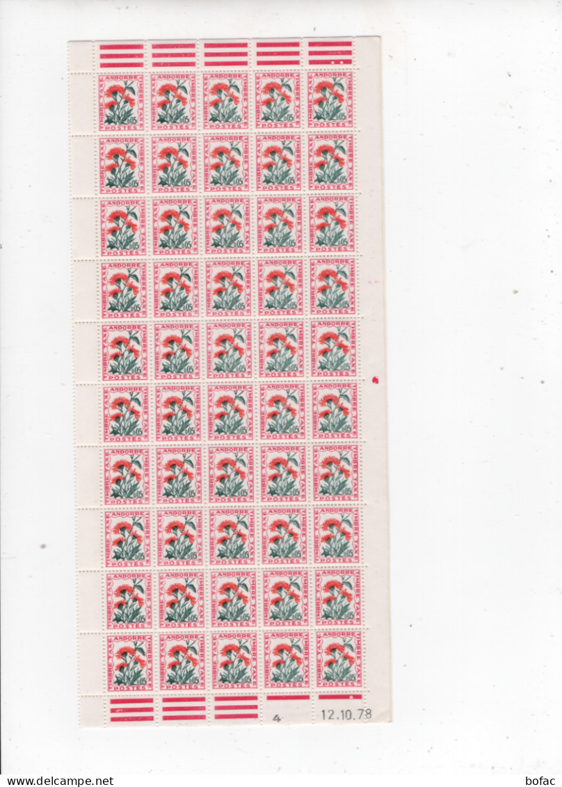 T46 YT **  Feuille 100 Timbres Taxes * Faciales 0.05    Andorre Français 2 Scans    73/36 - Unused Stamps
