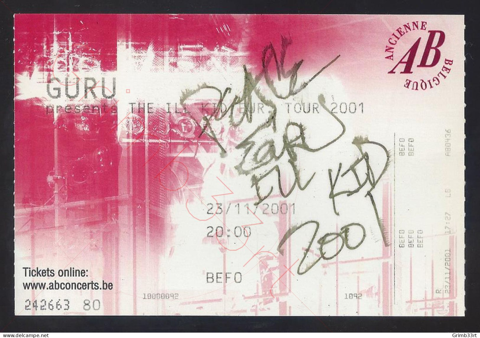 Guru (GESIGNEERD!) - The Ill Kid Tour - 23 November 2001 - Ancienne Belgique (BE) - Concert Ticket - Concert Tickets